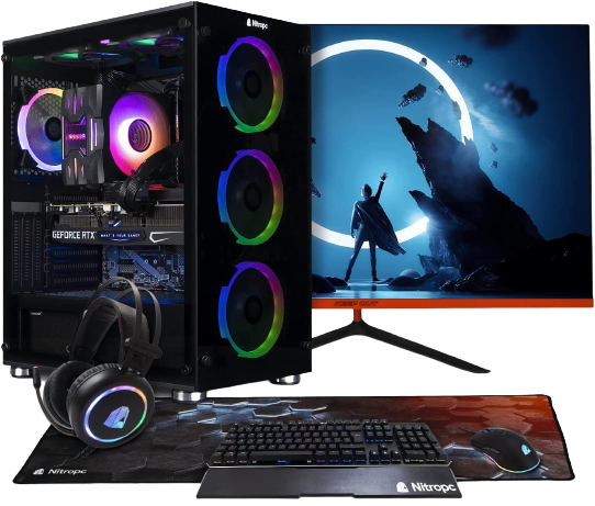 conjunto completo para gamer PC con pantalla, teclado, ratón, auriculares y almohadilla